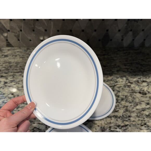Corelle Indigo Bread Dessert Plates Vtg Blue Gray Stripe Set of 3 - Picture 4 of 7